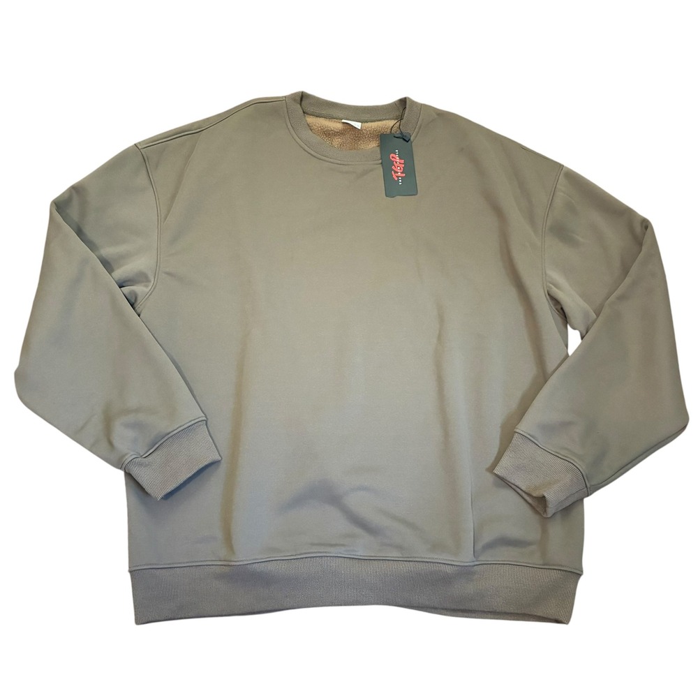 The Gym People Men 2XL Fleece Lined Crewneck Sweatshirt Olive Green Pullover NEW